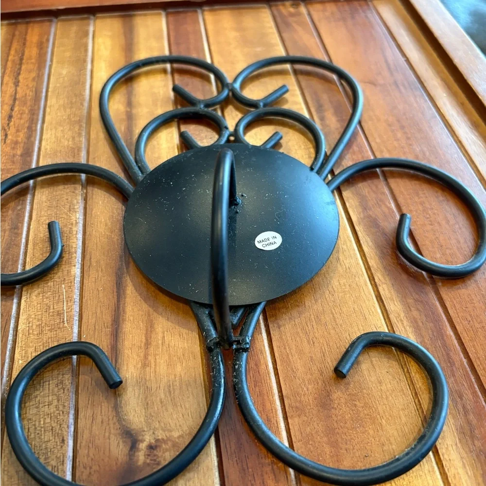 2 Black Wrought Iron Scroll Heart Metal Wall Sconce Pillar Candle Holders